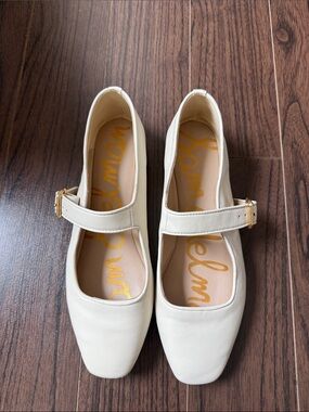 Sam Edelman Cream Mary Jane Flats with Gold Buckle